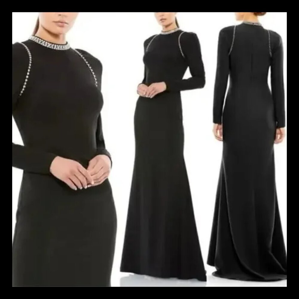 Mac‎ Duggal 26612 Size 2 Black Jeweled Long Sleeve Full Length Gown Maxi Dress